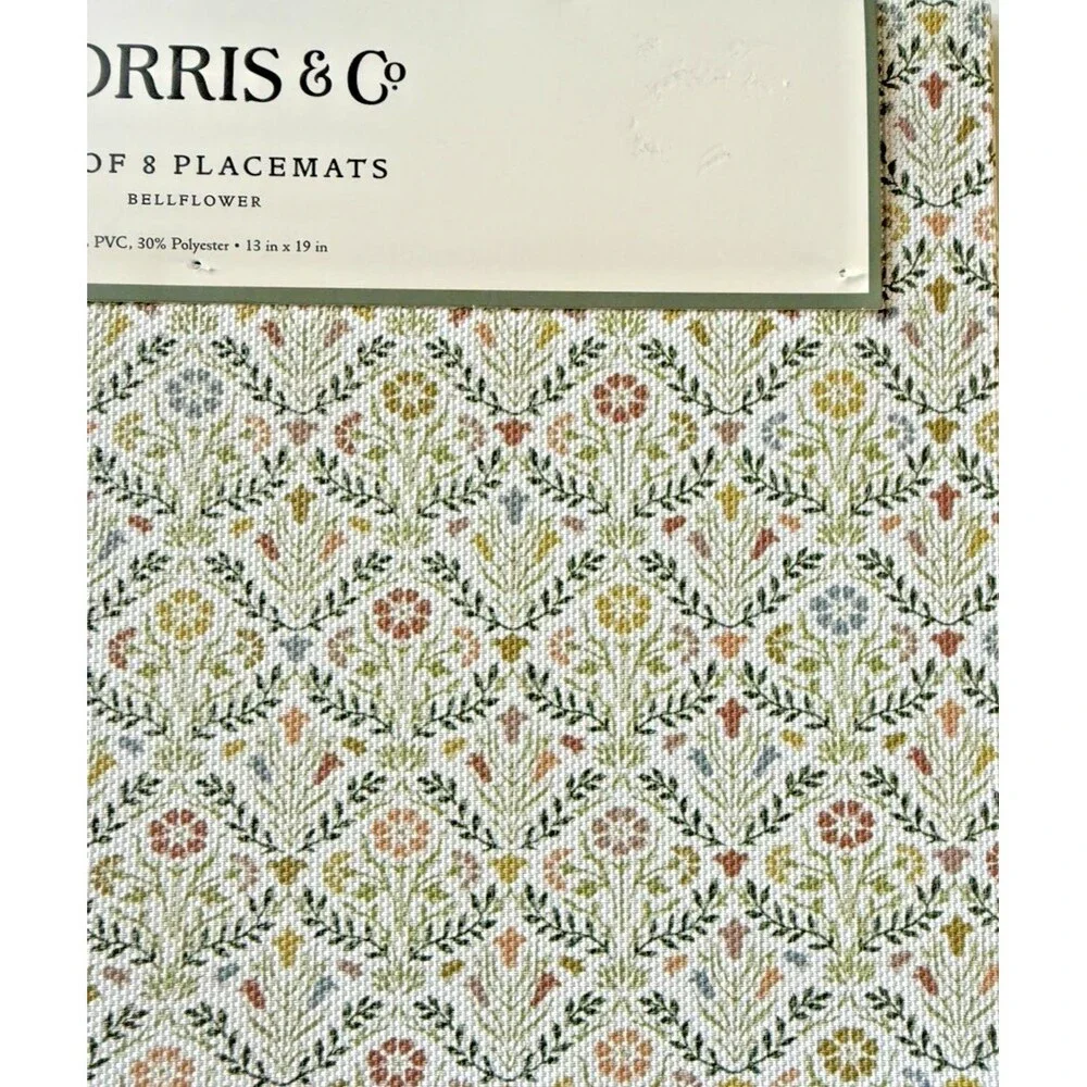 Morris & Co Bellflower Placemats PVC Polyester Placemats Set of 8 Floral Garden